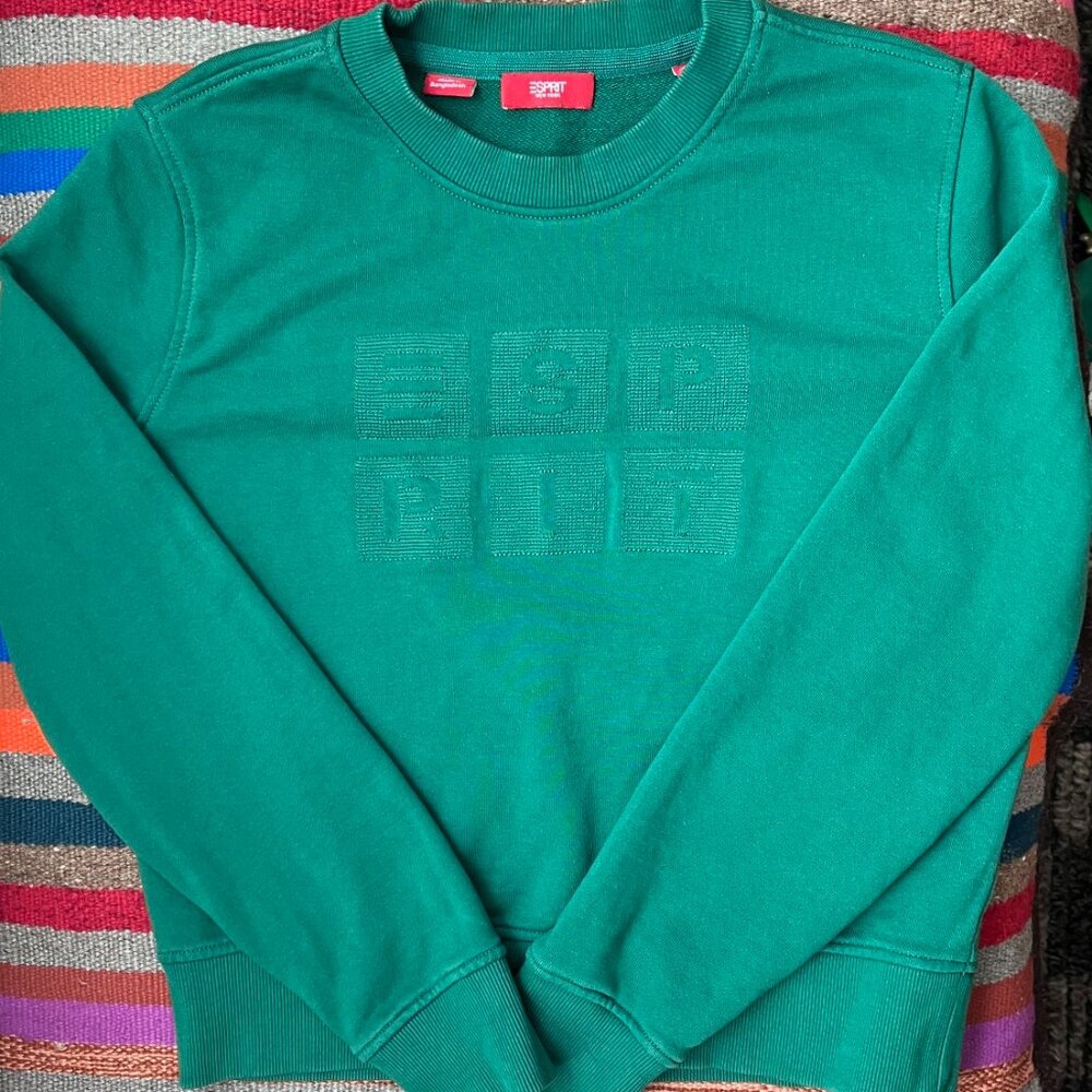 Vintage 90s ESPRIT Green Logo Sweatshirt Boxy Minimalist Fit Small - Picture 8 of 10